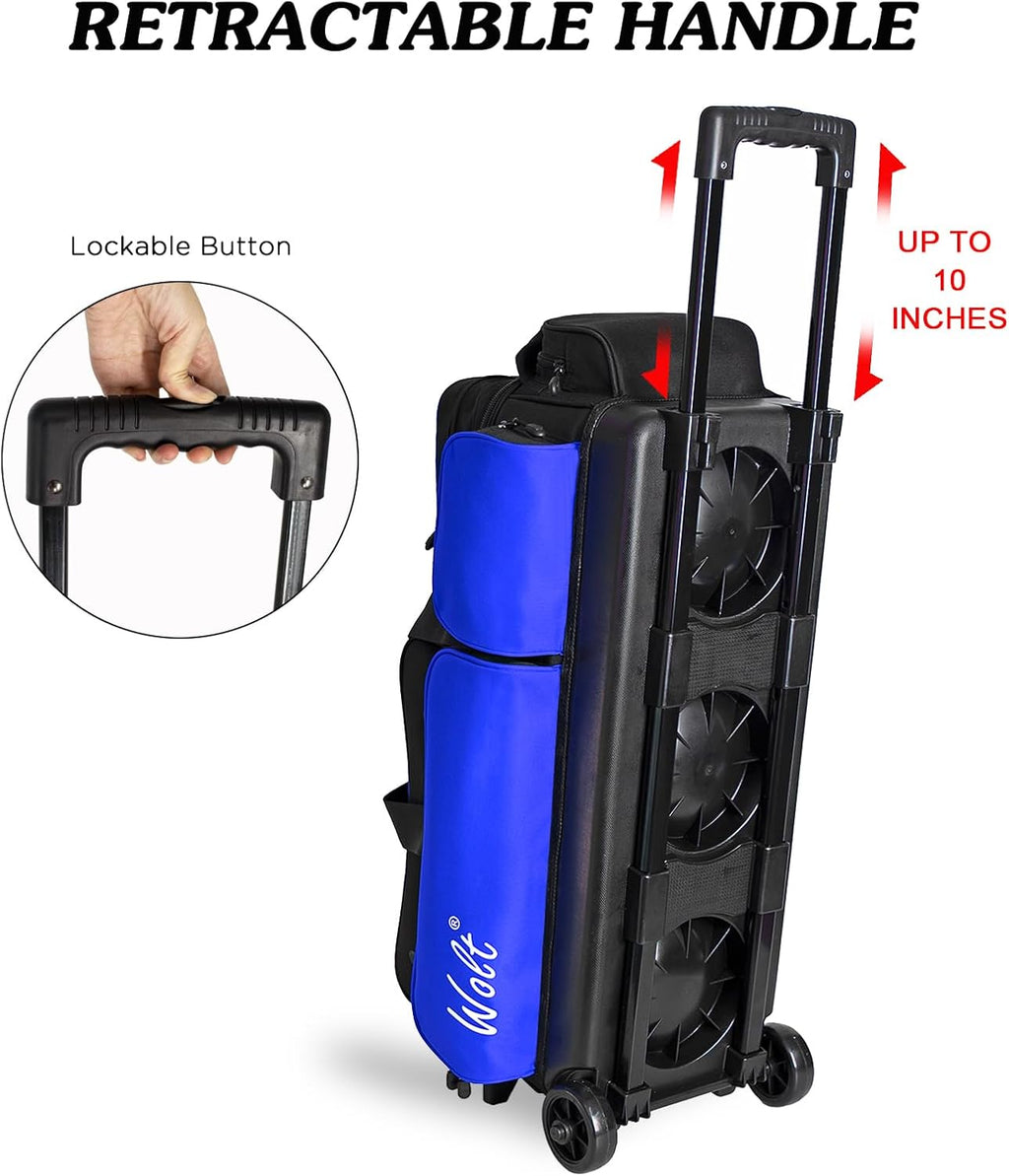 WOLT 3 Ball Bowling Bags with Wheels,Retractable Handle Extends to 38ââ