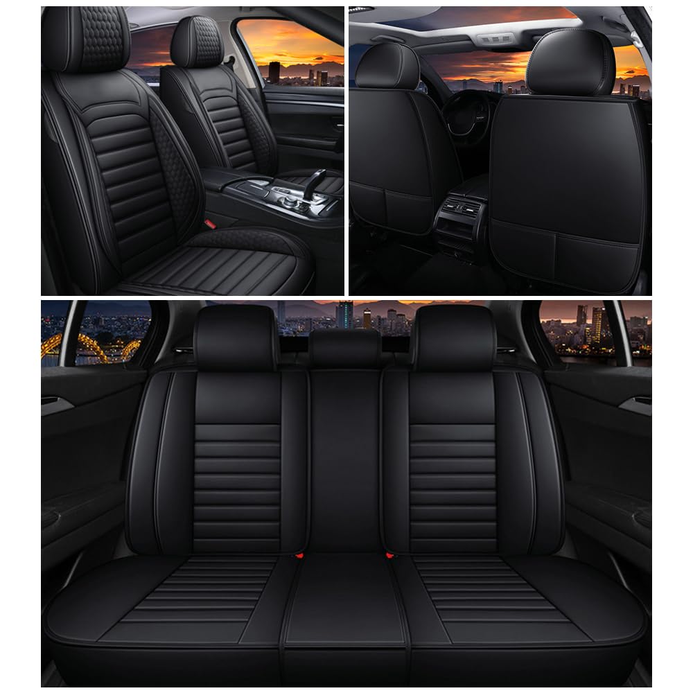 Leather Car Seat Covers for Chevrolet Avalanche 2002-2013,Car Seat Covers Full Set,Seat Covers with Safety,Waterproof Seat Cover Compatible Airbag(5pcs Black&Red Bars Luxury)