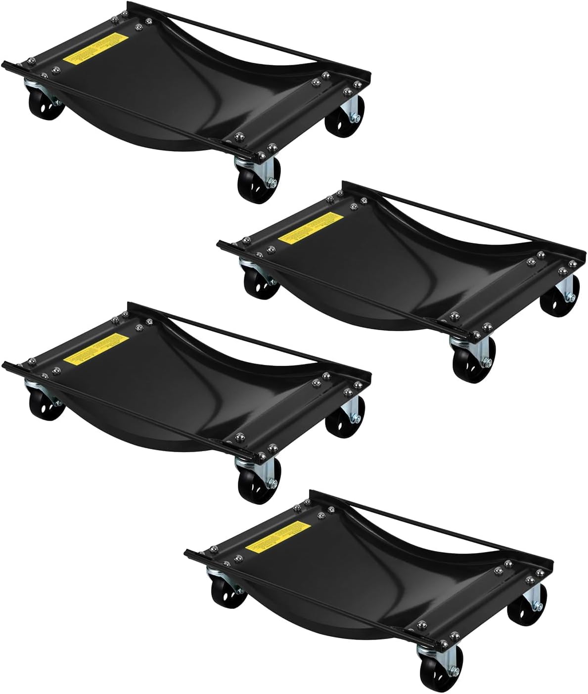 Heavy Duty Car Wheel Dolly Set â 4-Pack, 2500lbs Each (10,000lbs Total) â 24x15in Steel Curved Skates, Side Rails, Lockable Swivel Casters â for Cars, SUVs, Trucks, Motorcycles