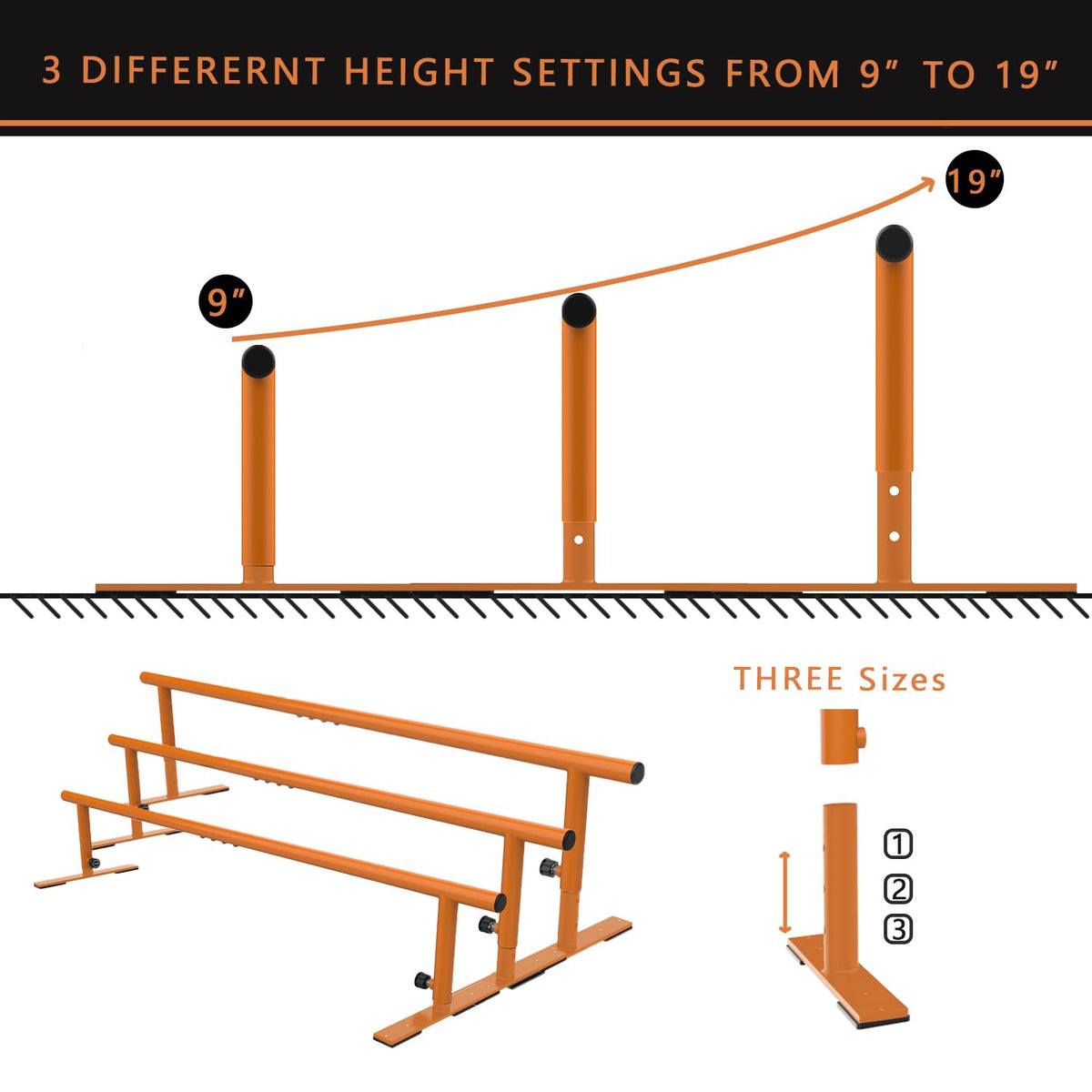 MR Skate Rail Skateboard Ramp Grind Rail Professional Skatepark Grind Rail Adjustable Height Grind Rail