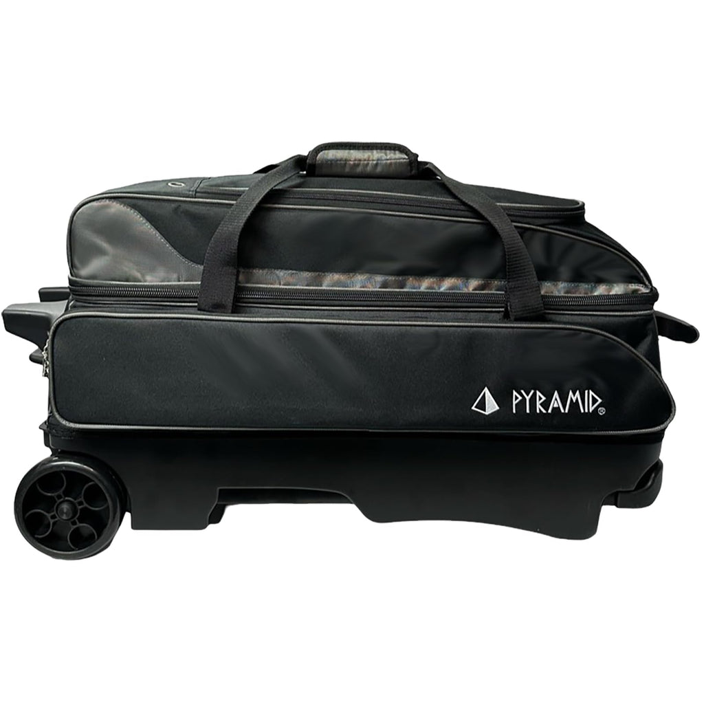 Pyramid Prime Triple Roller 3-Ball Bowling Bag with Extra Large Shoe Compartment (Fits Two Pairs of US Mens Size 15), Retractable Locking Handle (Extends to 41.5"), 1 Large Accessory Pocket, 5" Wheels