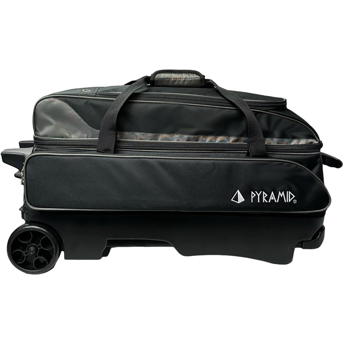 Pyramid Prime Triple Roller 3-Ball Bowling Bag with Extra Large Shoe Compartment (Fits Two Pairs of US Mens Size 15), Retractable Locking Handle (Extends to 41.5"), 1 Large Accessory Pocket, 5" Wheels
