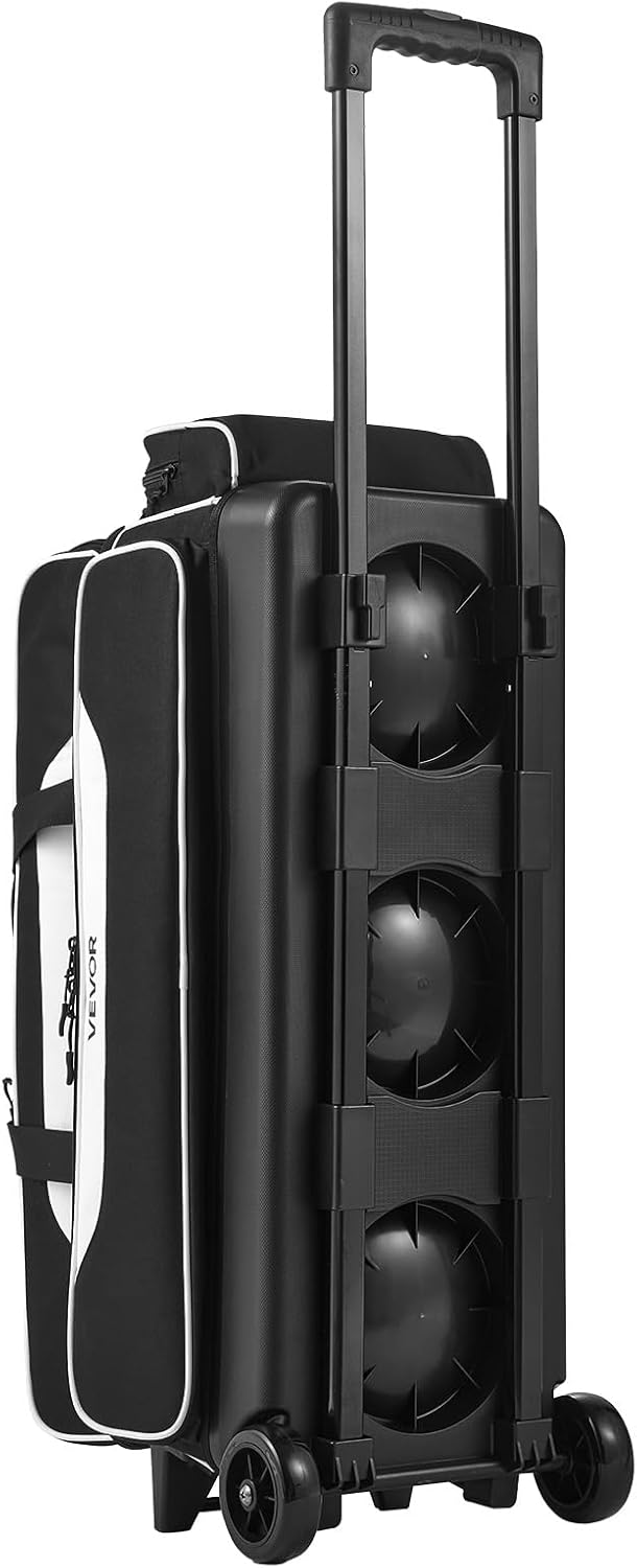 VEVOR 3 Ball Bowling Bag Double Roller Bag with Separate Shoe Compartment