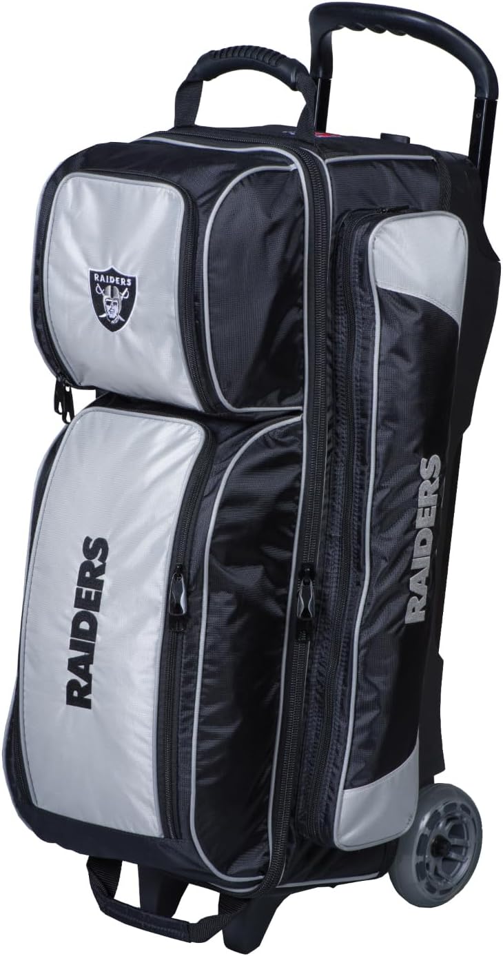 KR Strikeforce Bowling NFL Las Vegas Raiders 3-Ball Roller Bag With Shoe and Accessory Compartments
