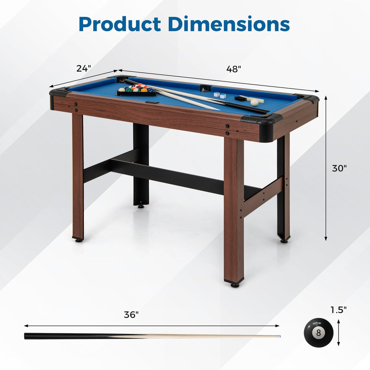 GYMAX Pool Table, 48 Inch Wooden Billiard Tables with 16 Balls, 2 Cue Sticks, 2 Chalks and Brush, Snooker Table Mini Pool Table for Kids, Family, Party