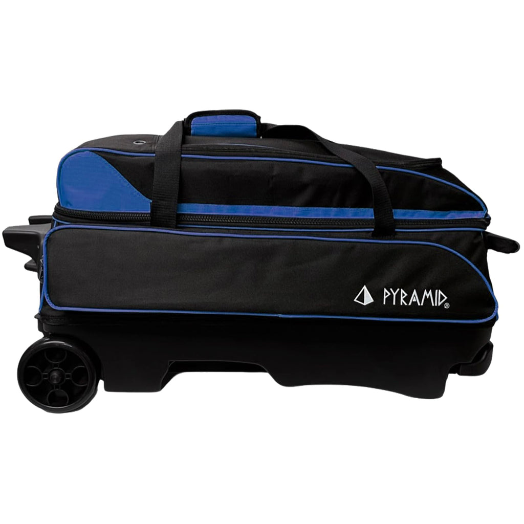 Pyramid Prime Triple Roller 3-Ball Bowling Bag with Extra Large Shoe Compartment (Fits Two Pairs of US Mens Size 15), Retractable Locking Handle (Extends to 41.5"), 1 Large Accessory Pocket, 5" Wheels