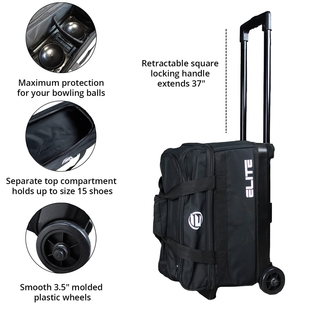 ELITE Basic Bowling Bag Double (2) Ball Roller with Rolling Wheels