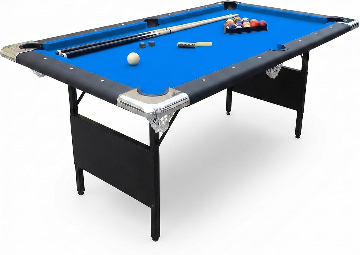 Hathaway Fairmont Folding Pool Table for Family & Home Use Includes Full Set of Billiard Balls, Cues, Chalk, Triangle and Carrying Bag, Portable Space-Saving Table