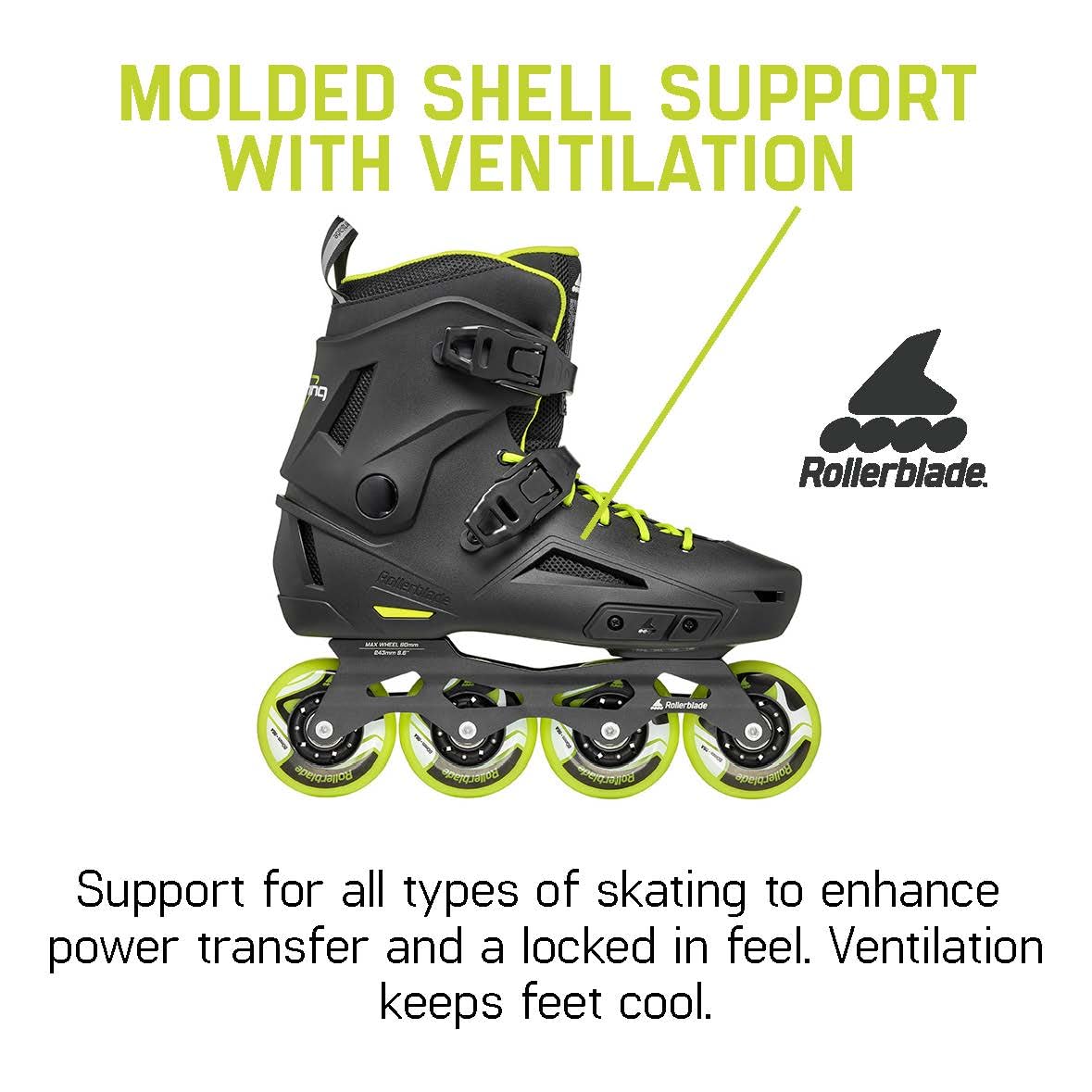 Rollerblade Lightning Men's Urban Inline Skate, Black and Lime