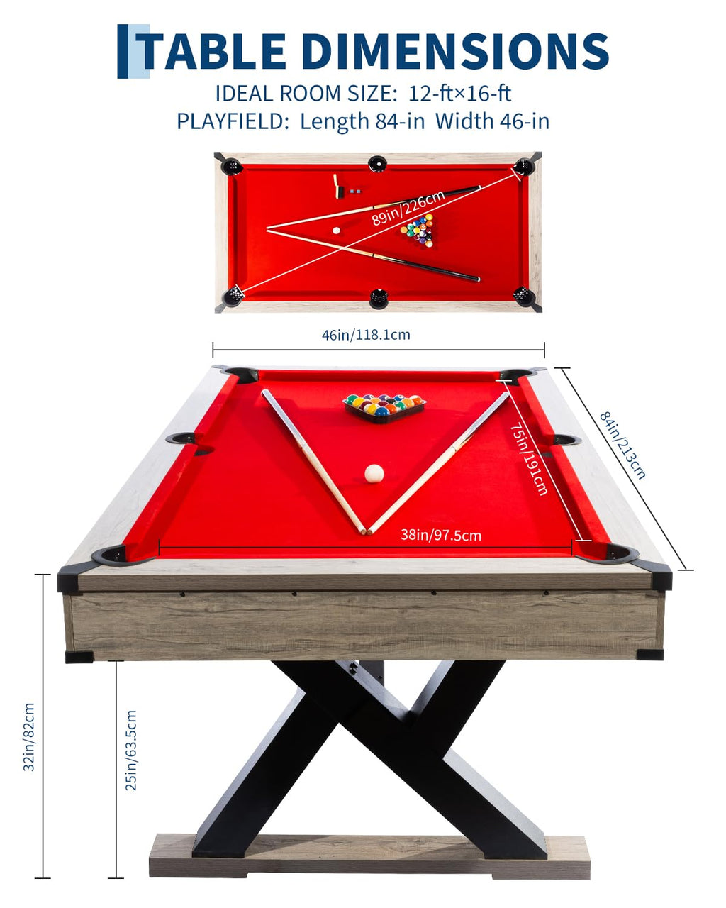 Garvee 7 FT Pool Table, Metal K-Leg Billiard Table
