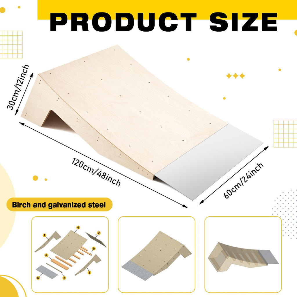 AceOrbit Quarter Pipe Skate Ramp, Beginners Wood Skateboard Bike Ramp for Home Professional Use, Gifts for Skateboarders, Works with BMX, Scooters & Inline Skates