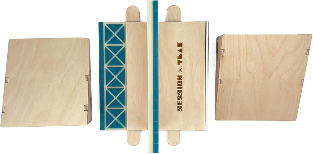 Teak Tuning x Session âThe Junctionâ Modular Wooden Fingerboard Ramp - 20 Inches Long - 2 Plain Kickers + Triple-Sided Rail/Ledge Block â Hand Made in USA - Fingerboard Obstacle
