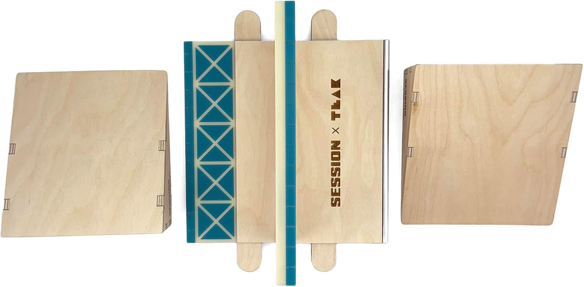 Teak Tuning x Session âThe Junctionâ Modular Wooden Fingerboard Ramp - 20 Inches Long - 2 Plain Kickers + Triple-Sided Rail/Ledge Block â Hand Made in USA - Fingerboard Obstacle