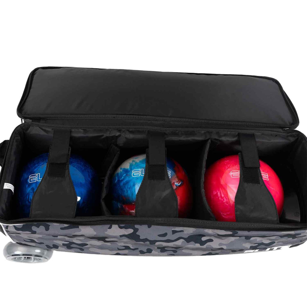 ELITE Basic Triple Roller Black Bowling Bag - 3 Ball Roller, Fits 2 Pairs of Size 15 Shoes, Air Travel-Friendly