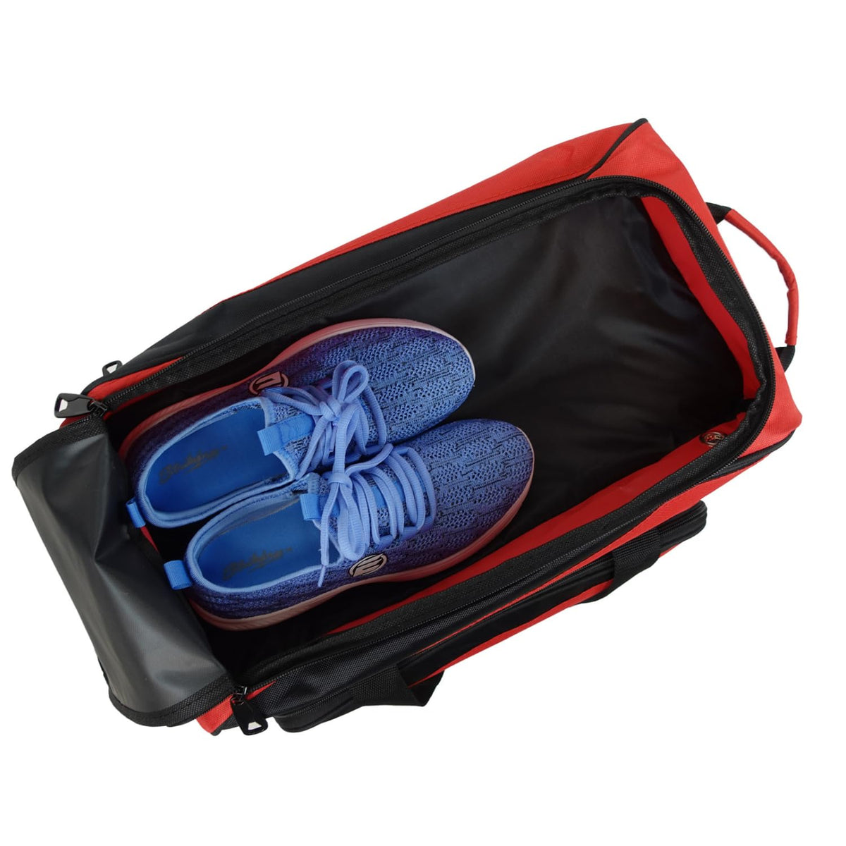 ELITE Deluxe 2 Ball Bowling Bag with 5" Smooth Wheels - Large Accessory Pocket, Shoe Compartment, 36" Extendable Handle