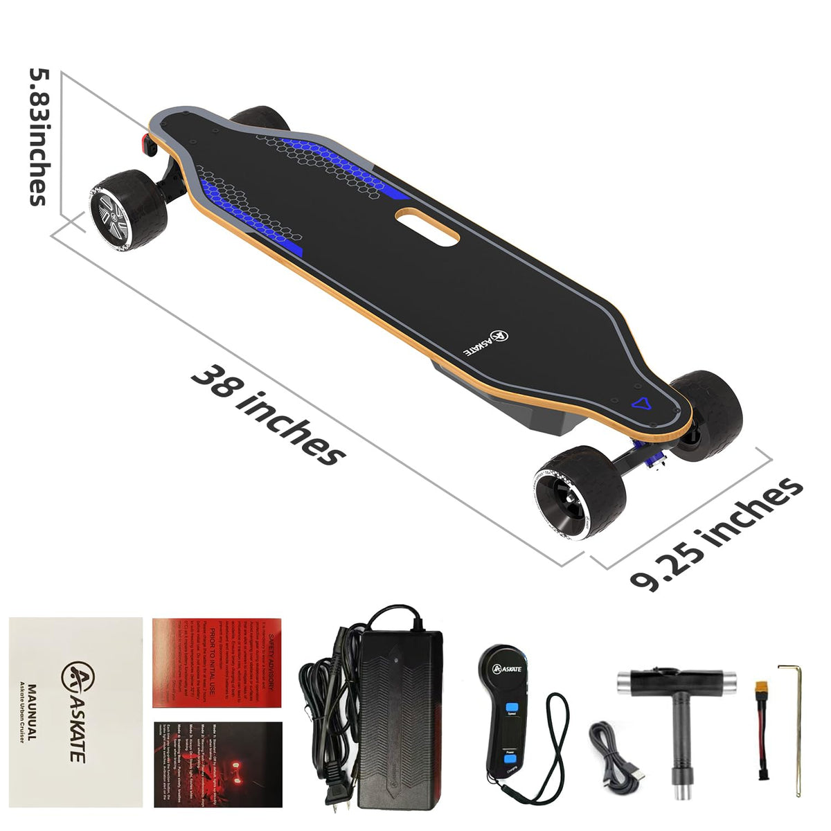 A1 Electric Skateboard with Remote, Rang Up to 17 Miles/24, 8 Ply Canadian Maple, Smooth Breaking, Suitable for Younger Beginners