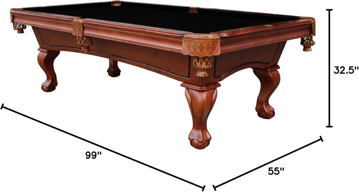 Playcraft Charles River 8' Slate Pool Table w/Leather Drop Pockets - Billiard Table with Solid Hardwood & 3pc Slate System - Perfect for Game Room, Office or Dens - 25 Cloth Colors