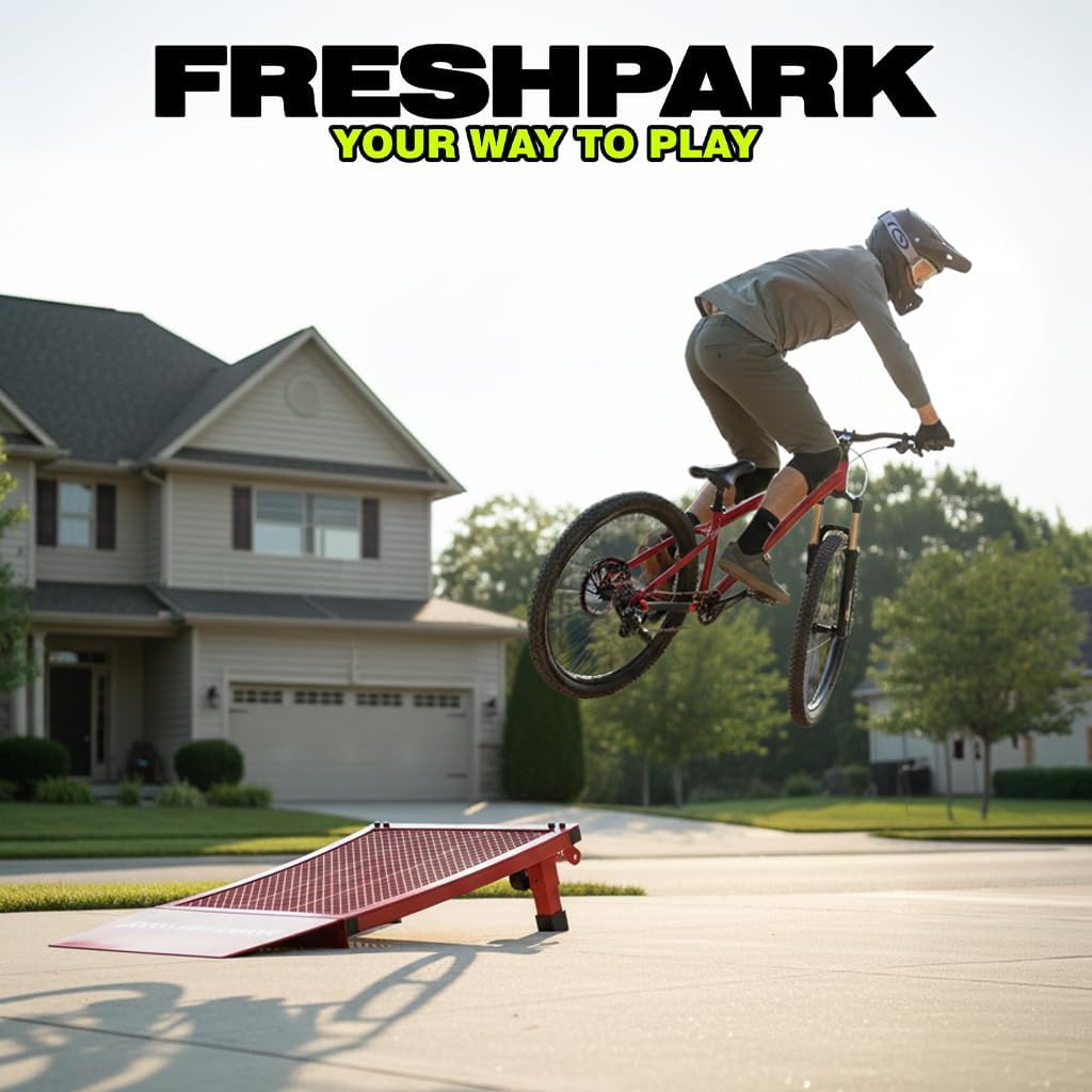 Freshpark Jump Ramp â Portable Bike Launch Ramp for BMX, MTB, RC Cars, StaCyc & Strider â Steel Kicker Ramp â 300 lb Capacity â 27" x 23.5" x 7.5"