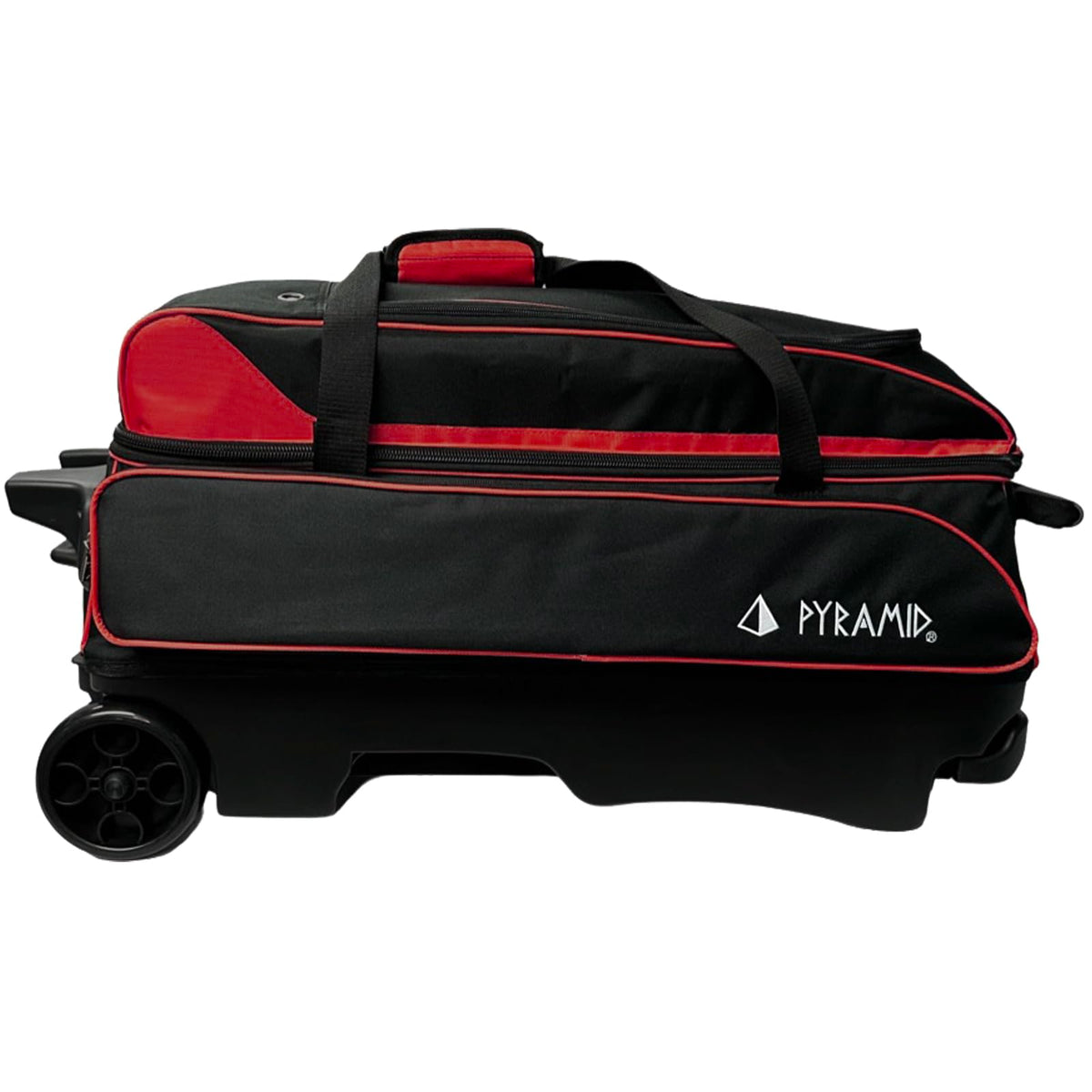 Pyramid Prime Triple Roller 3-Ball Bowling Bag with Extra Large Shoe Compartment (Fits Two Pairs of US Mens Size 15), Retractable Locking Handle (Extends to 41.5"), 1 Large Accessory Pocket, 5" Wheels