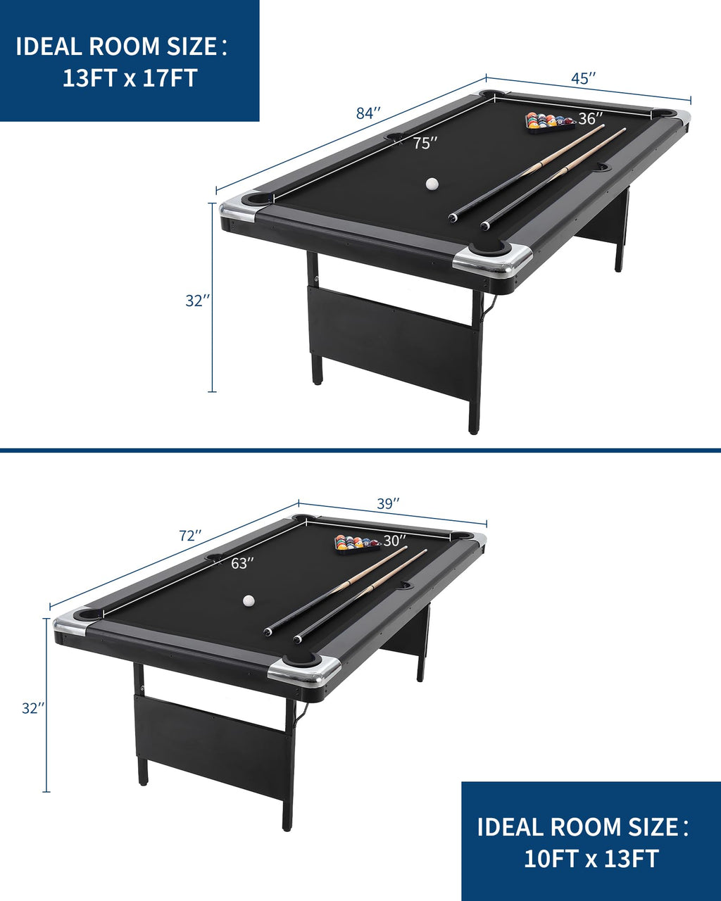 6,7 Foot Foldable Pool Table, Portable Billiards Table for Adults with Full Accessories Set, Mesa De Billar Includes 16 Balls, 2 Cue Sticks, Chalk, Rack & Brush, Game Room Table for Home