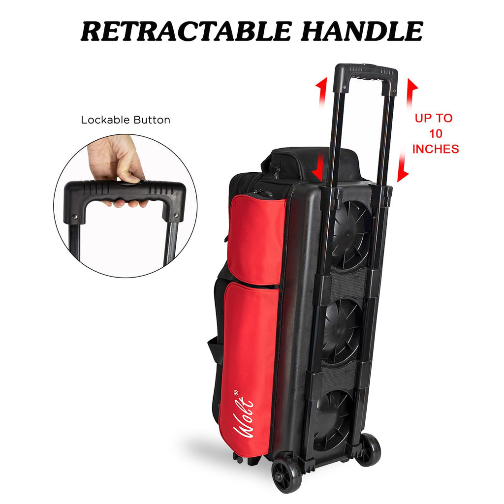 WOLT 3 Ball Bowling Bags with Wheels,Retractable Handle Extends to 38ââ