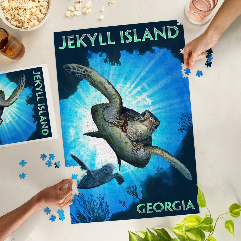 Lantern Press 1000 Piece Jigsaw Puzzle, Jekyll Island, Georgia, Sea Turtle Diving
