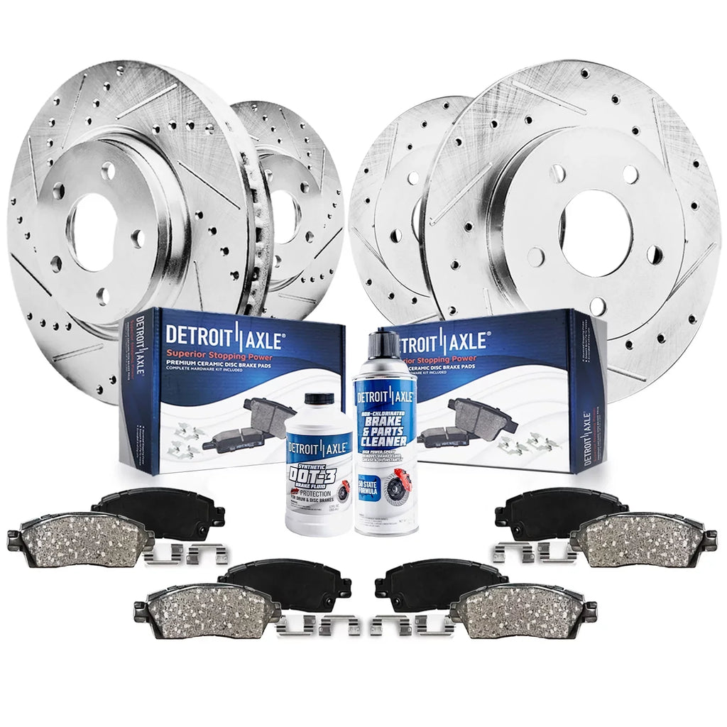 Detroit Axle - Brake Kit for 2006-2018 Toyota Rav4 11.65" Front & 11.06" Rear Drilled and Slotted Disc Rotors Ceramic Brakes Pads 2007 2008 2009 2010 2011 2012 2013 2014 2015 2016 2017 Replacement