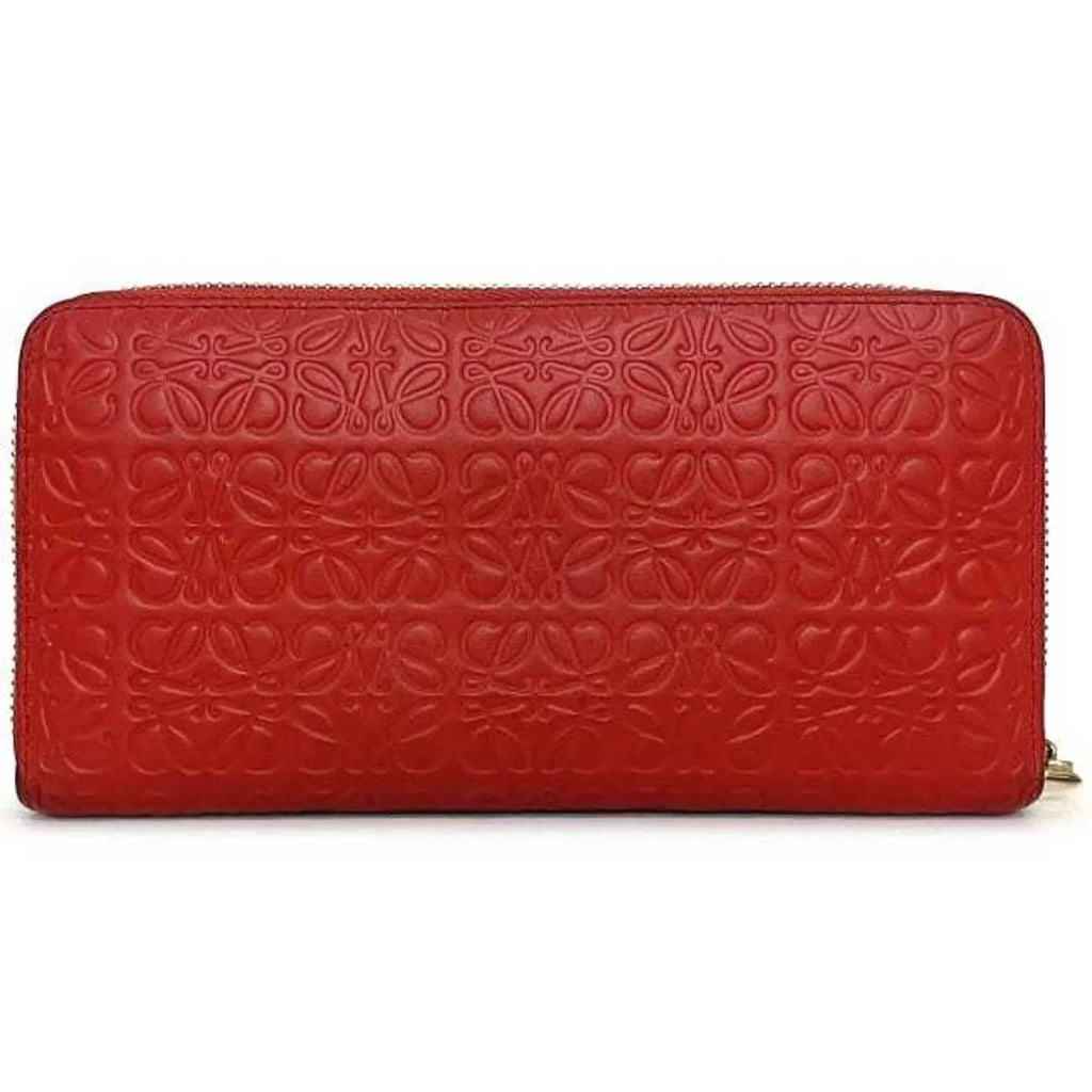 Pre-Owned Loewe Round Long Wallet Red Gold Repeat Anagram 107N55.F13 Leather GP LOEWE Embossed Women's (Good)