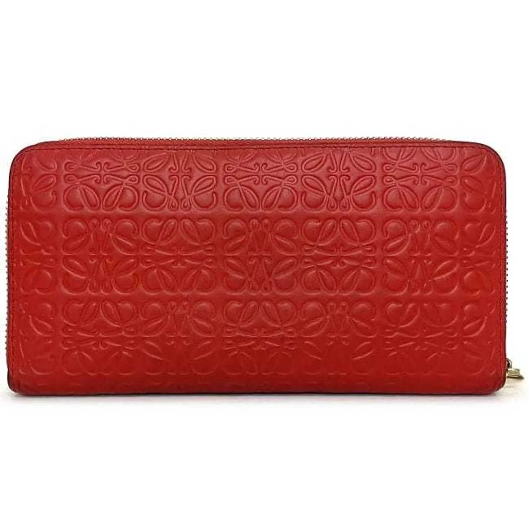 Pre-Owned Loewe Round Long Wallet Red Gold Repeat Anagram 107N55.F13 Leather GP LOEWE Embossed Women's (Good)