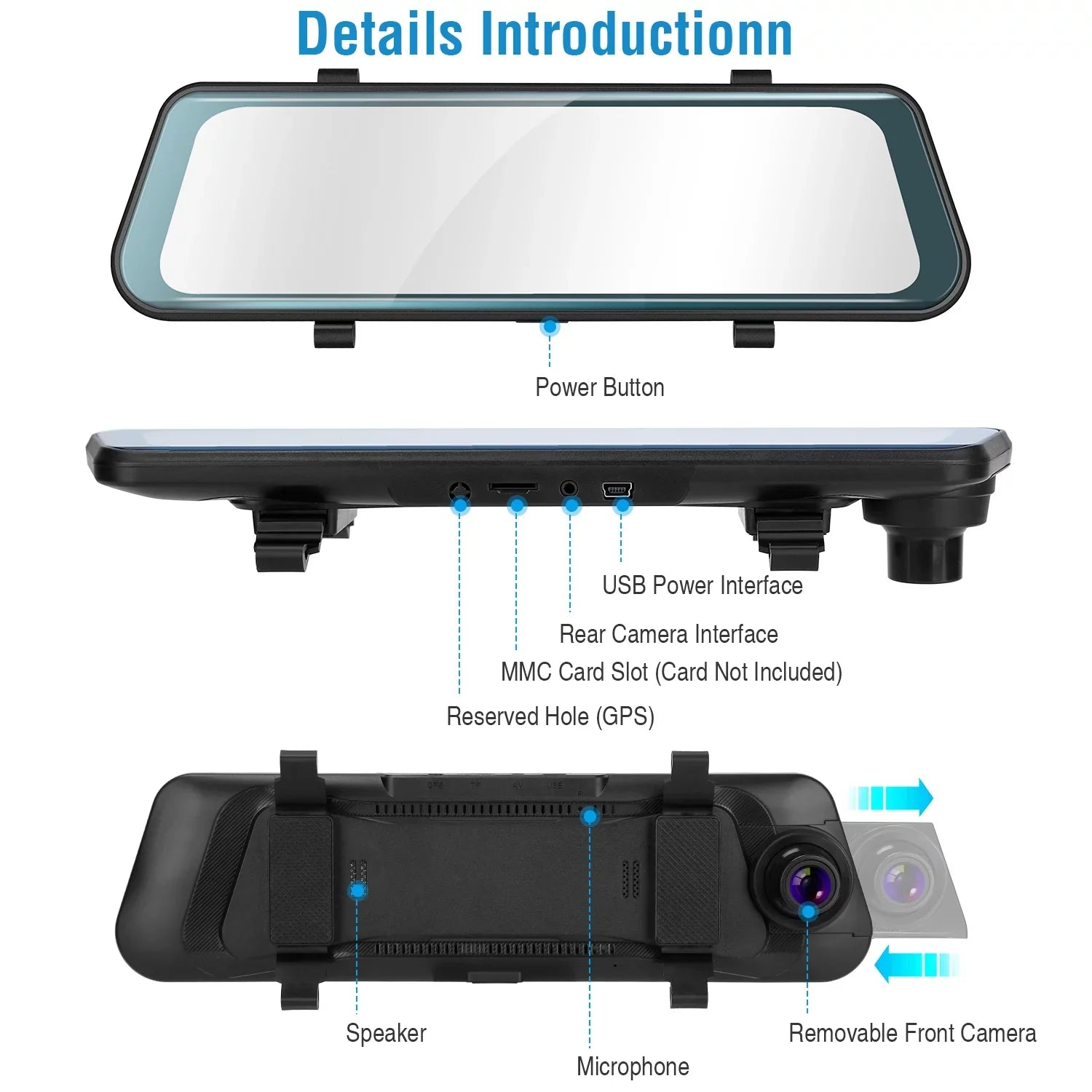iNova FHD 1080P Car DVR Dash Camera 9.66In Vehicle Driving Recorder with G Sensor Parking Monitoring Seamless Recording