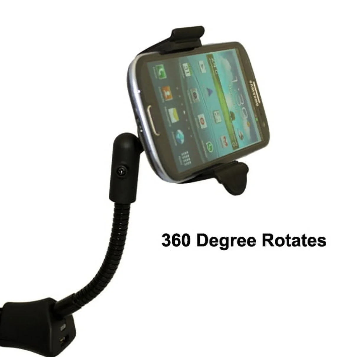 Car Mount Charger Socket Holder with USB Port Dock Cradle Gooseneck Swivel Black 3D for LG Stylo 3, V10 V20 - Motorola Droid Turbo 2, Moto Z Droid Force Droid - Samsung Galaxy J3 J5 J7, Note 3 4 5