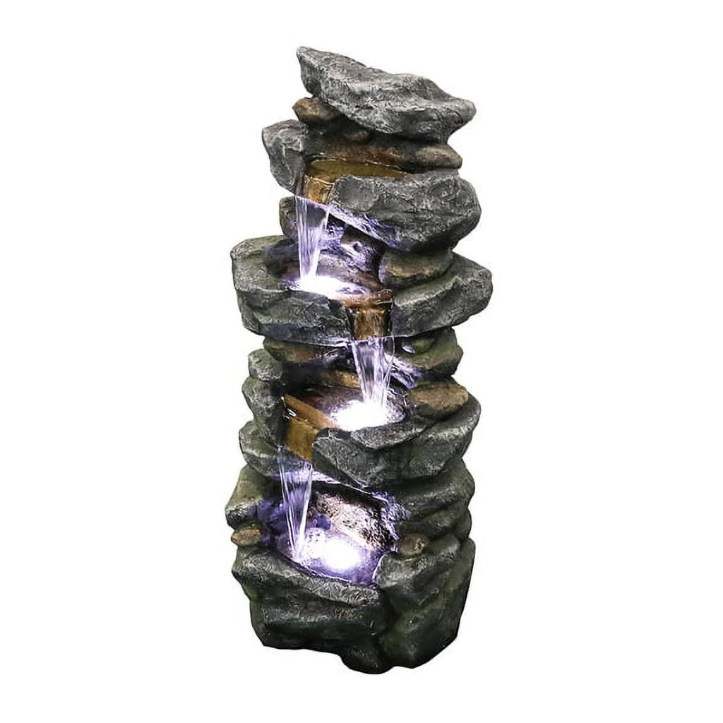 Fithood 40inches High Stacked Simulated Rock Water Fountain with LED Lights