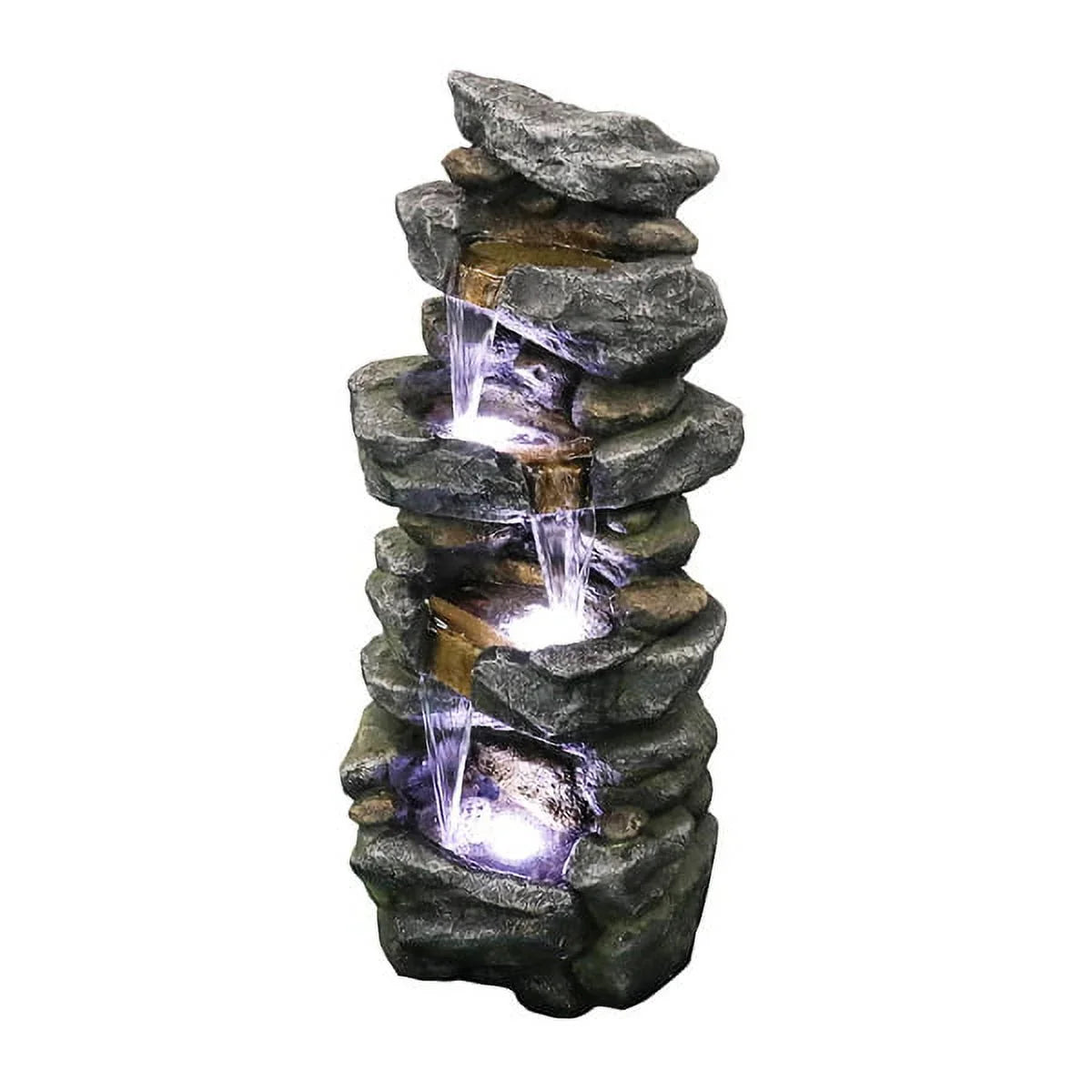 Fithood 40inches High Stacked Simulated Rock Water Fountain with LED Lights