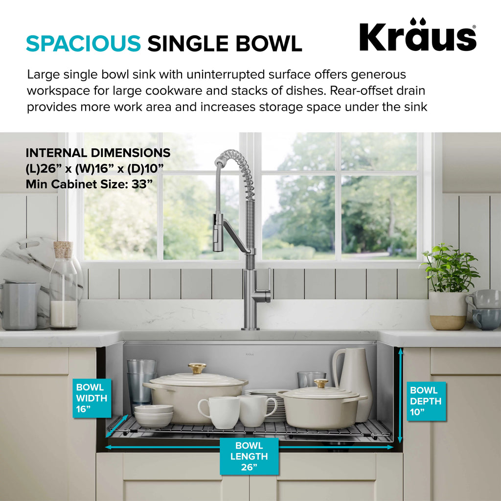 Kraus Kore 28Undermount Workstation 16 Gauge Stainless Steel Single Bowl Kitchen Sink with Accessories