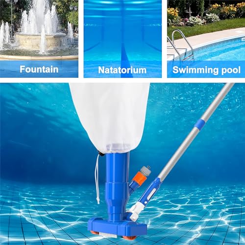 Upgraded Handheld Portable Pool Vacuum Cleaner with Pool Skimmer Net, Swimming Pool Cleaner Kit, 4 Section Poles of 60" Pool Vacuum Jet Cleaner for Above Ground Pool Pond Spa Fountains Hot Tub