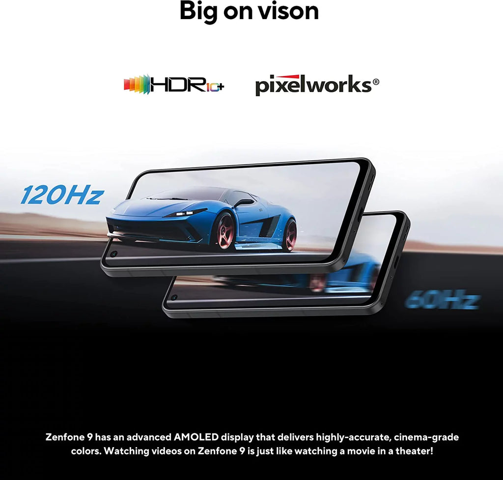 ZenFone 9, 5.9” FHD+ 2400x1080 AMOLED 120Hz, 50MP/12MP Dual Camera, 8GB, 256GB, 5G LTE Unlocked Dual SIM, White, US Version, AI2202-8G256G-WH