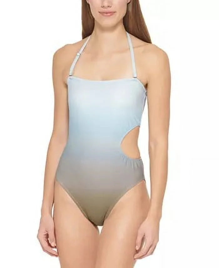 DKNY OMBRE SPLASH MOSS Cutout Bandeau One-Piece Swimsuit, US 12