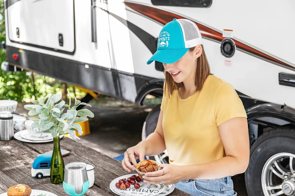 Camco Life is Better at the Campsite Wine Tumblers | Features a Vacuum Insulated Kitchen Grade 18/8 Stainless Steel Construction, 4 Colorful Removable Stems, and Comes in a 8oz Size (53068)