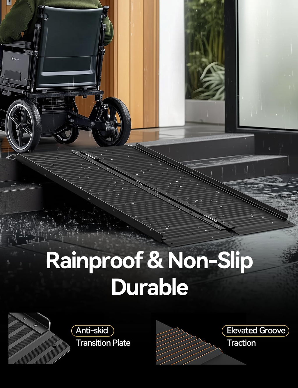 FACHNUO Black Aluminum 3FT Wheelchair Ramp, All-Weather Use, Easy to Clean