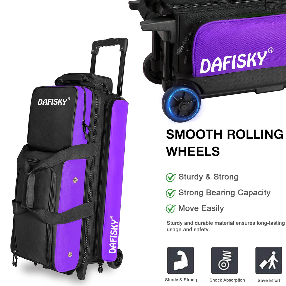 DAFISKY 3 Ball Bowling Bags, Roller Bowling Bag with Retractable Handle
