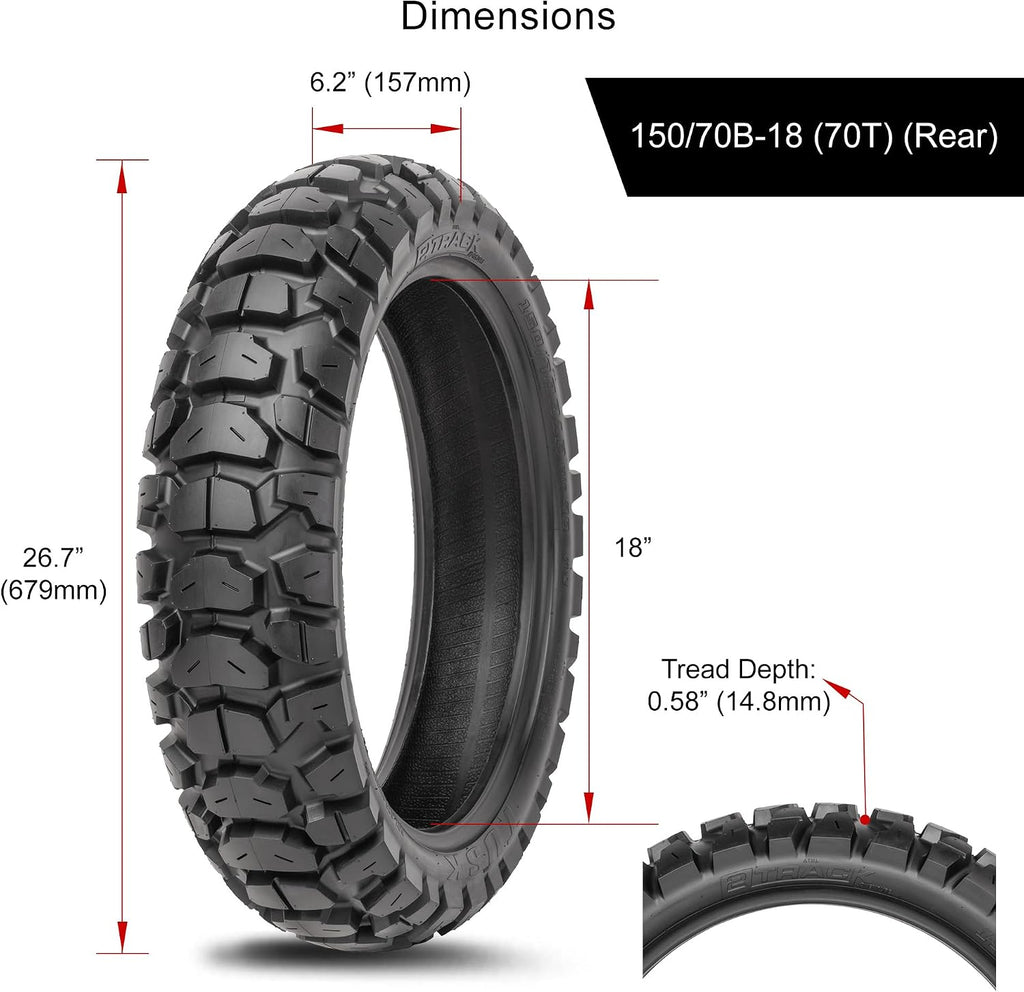 Tusk 2Track Adventure Tire Rear 150/70B-18 (70T) â Dual-Sport Motorcycle Tire, Directional Knobby Tread, Durable Bias Construction, DOT Compliant