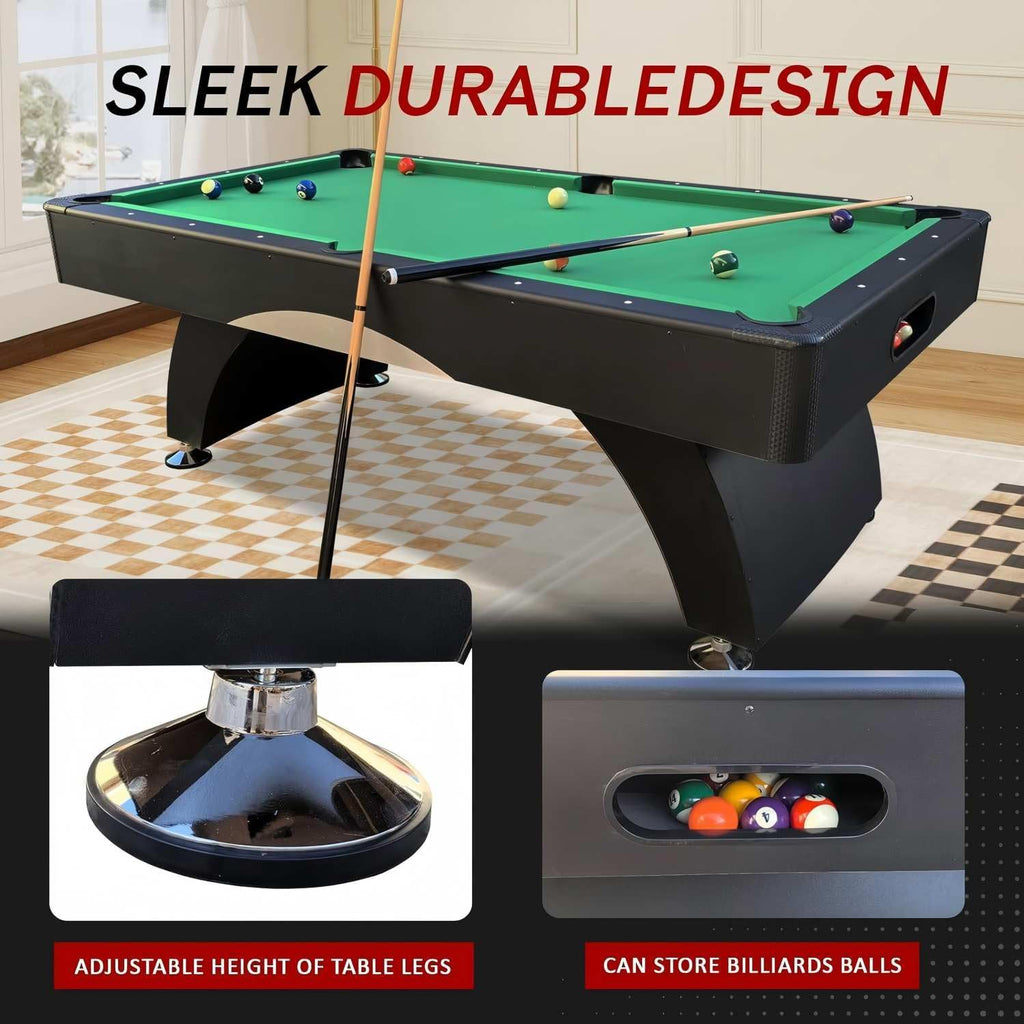 7FT Pool Table with Automatic Ball Return, Modern Arched-Leg Billiards Table with Durable Matte-Black Finish and Complete Accessories for Family Game Room & Recreation Space