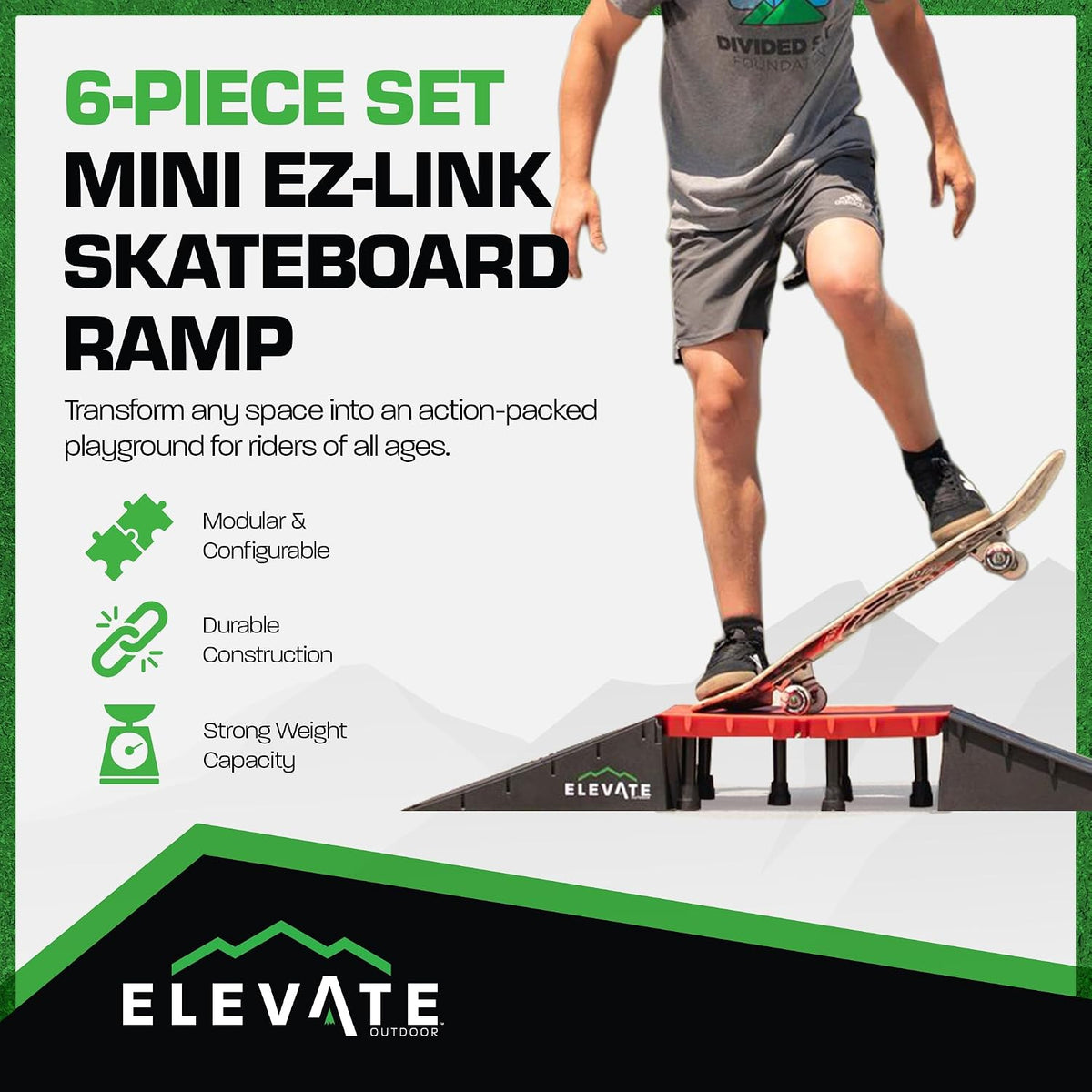 Mini EZ-Link Skateboard Ramps, Scooters, BMX, RC, 600 lb, Elevate Outdoor