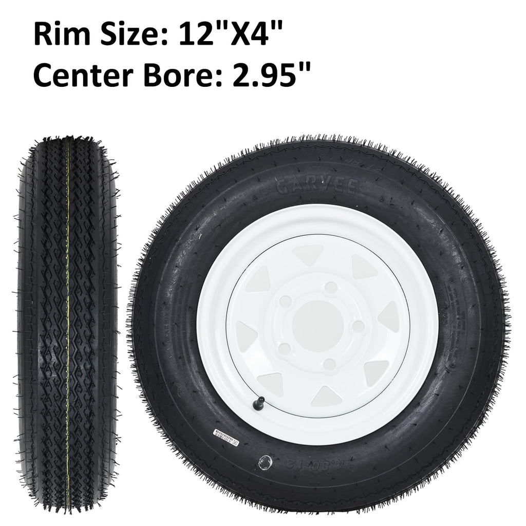 Garvee 2-Pack Trailer Tires On Rim 5.30-12 530-12 530X12, Load Range C, 6PR, 5 Lug 12 In. White Spoke Wheel, 5 On 4.5" Durable Trailer Tire Travel/Camper/Utility/Boat, Set of 2