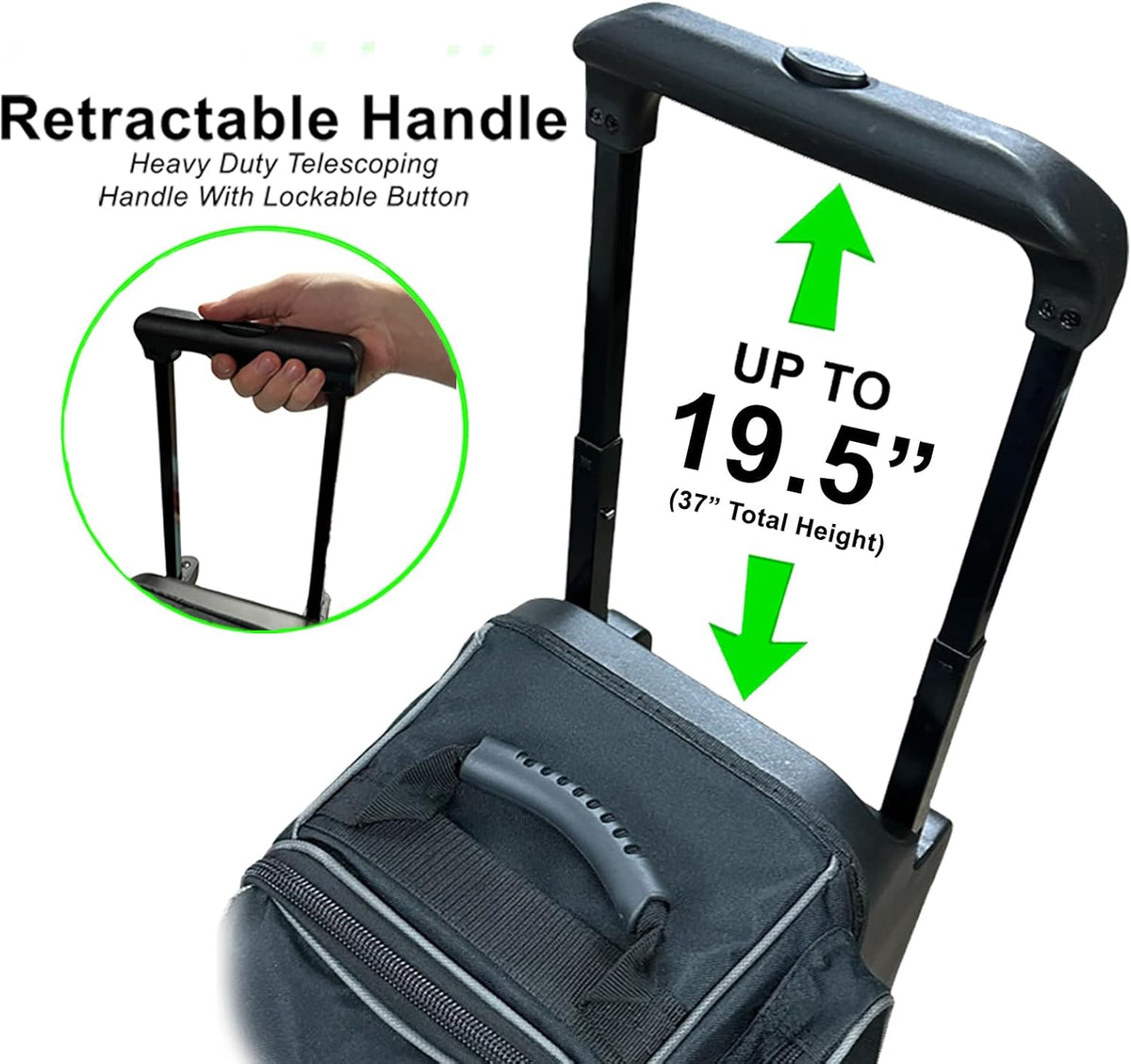 Pyramid Path Premium Deluxe 2 Ball Double Roller Bowling Bag With Large Separate Shoe Compartment (Up To US Mens Size 15) and Oversized Accessory Pocket, Retractable Locking Handle - Extends to 37"