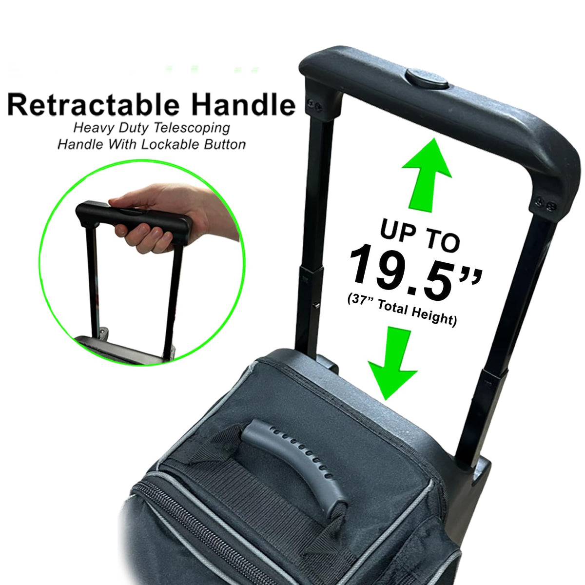 Pyramid Path Premium Deluxe 2 Ball Double Roller Bowling Bag With Large Separate Shoe Compartment (Up To US Mens Size 15) and Oversized Accessory Pocket, Retractable Locking Handle - Extends to 37"