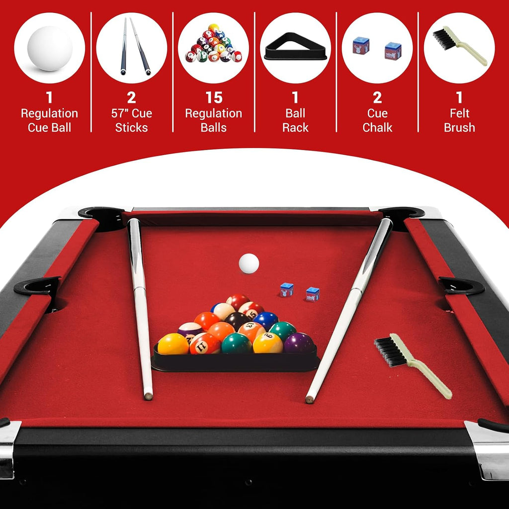 6,7 Foot Foldable Pool Table, Portable Billiards Table for Adults with Full Accessories Set, Mesa De Billar Includes 16 Balls, 2 Cue Sticks, Chalk, Rack & Brush, Game Room Table for Home