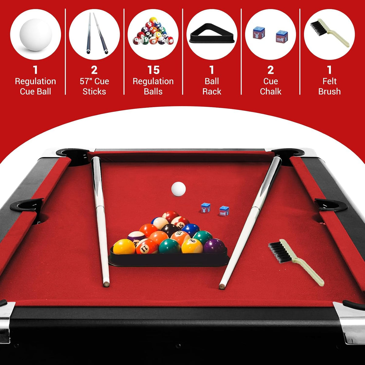 6,7 Foot Foldable Pool Table, Portable Billiards Table for Adults with Full Accessories Set, Mesa De Billar Includes 16 Balls, 2 Cue Sticks, Chalk, Rack & Brush, Game Room Table for Home