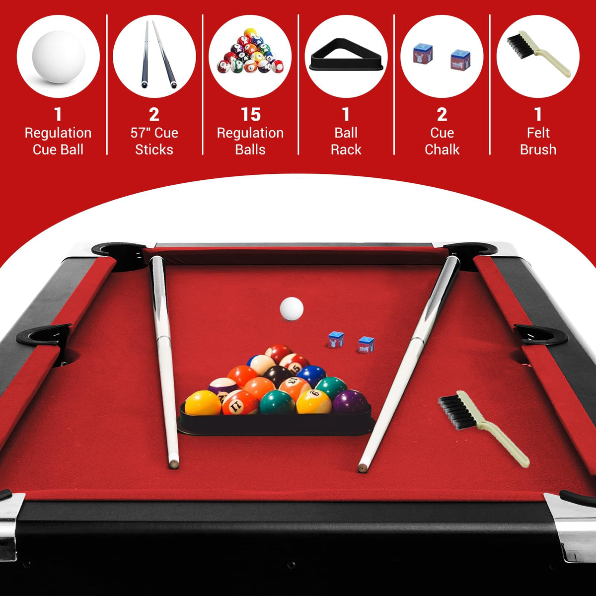 7 Foot Pool Table for Family, Foldable No Assembly Pool Table with Balls, Cues, Chalk, Rack & Brush, Portable Billiards Game Table for Apartment, Basement, Office & Game Room