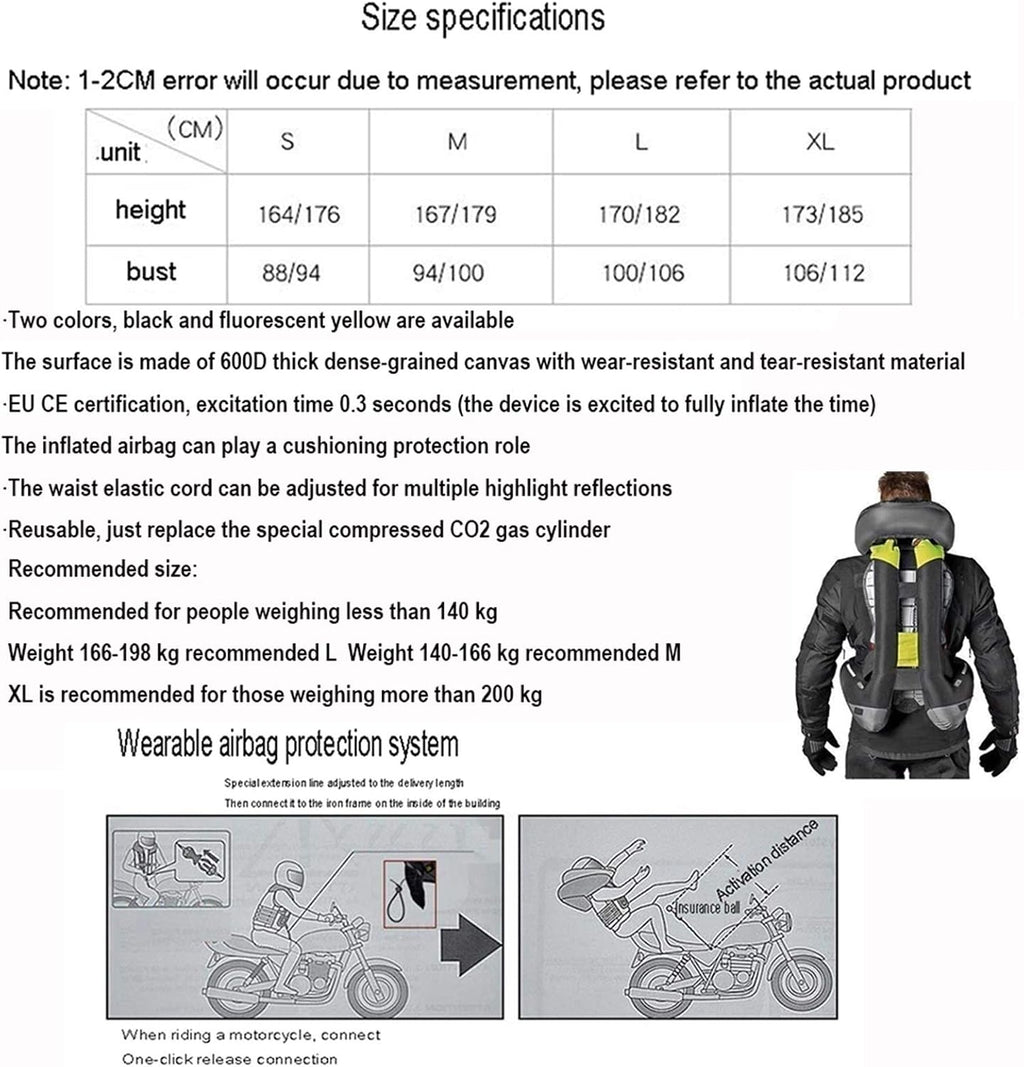 Reflective Motorcycle Airbag Vest Riding Airbag Vest Mechanical Trigger System Airbag Replaceable Gas Cylinders, Suitable for Outdoor Motorcycle Riding and Horse Riding
